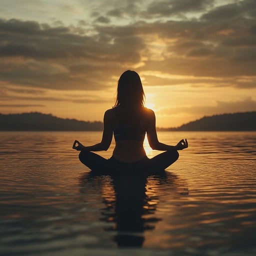A lady doing yoga against a sunset